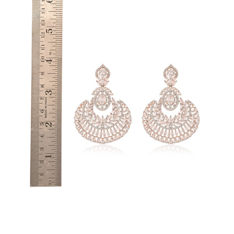 Rose Gold Finish Chand-Bali CZ Designer Festive Wear Luxury Brass Earrings