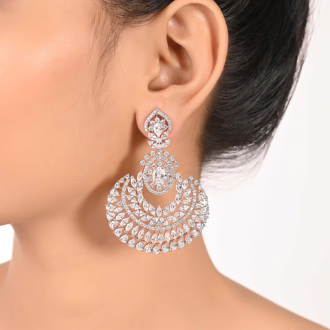 Rose Gold Finish Chand-Bali CZ Designer Festive Wear Luxury Brass Earrings