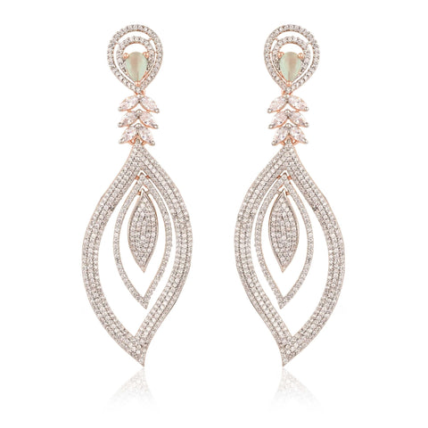 Floral & Tear-Drop Mint CZ Designer Festive Wear Luxury Brass Earrings