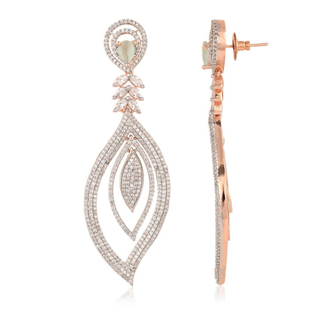 Floral & Tear-Drop Mint CZ Designer Festive Wear Luxury Brass Earrings