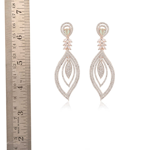 Floral & Tear-Drop Mint CZ Designer Festive Wear Luxury Brass Earrings