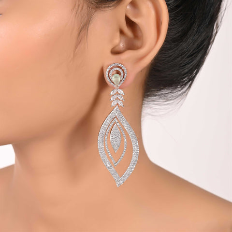 Floral & Tear-Drop Mint CZ Designer Festive Wear Luxury Brass Earrings