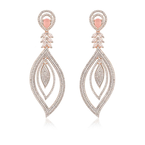 Floral & Tear-Drop Pink CZ Designer Festive Wear Luxury Brass Earrings