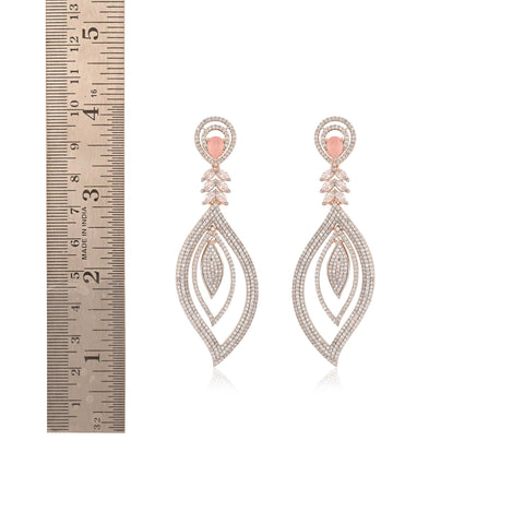 Floral & Tear-Drop Pink CZ Designer Festive Wear Luxury Brass Earrings