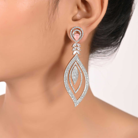 Floral & Tear-Drop Pink CZ Designer Festive Wear Luxury Brass Earrings