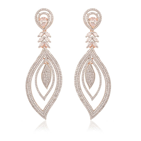 Floral & Tear-Drop White CZ Designer Festive Wear Luxury Brass Earrings