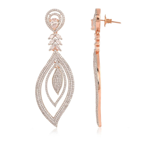 Floral & Tear-Drop White CZ Designer Festive Wear Luxury Brass Earrings