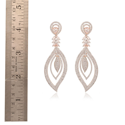 Floral & Tear-Drop White CZ Designer Festive Wear Luxury Brass Earrings
