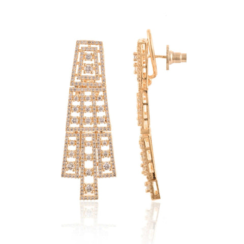 Gold Danglers CZ Designer Festive Wear Luxury Brass Set of Earrings & Necklaces