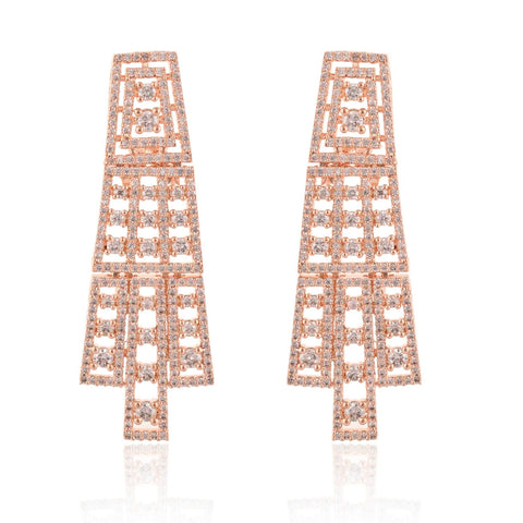 Rose Gold Danglers CZ Designer Festive Wear Luxury Brass Set of Earrings & Necklaces