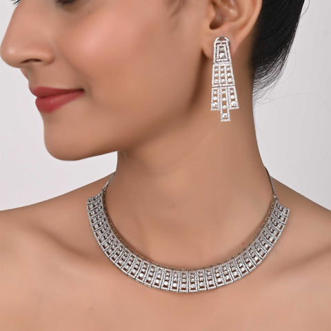 White Danglers CZ Designer Festive Wear Luxury Brass Set of Earrings & Necklaces