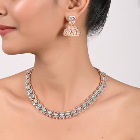 Glittering CZ Diamonds Set in Silver Necklace for Women