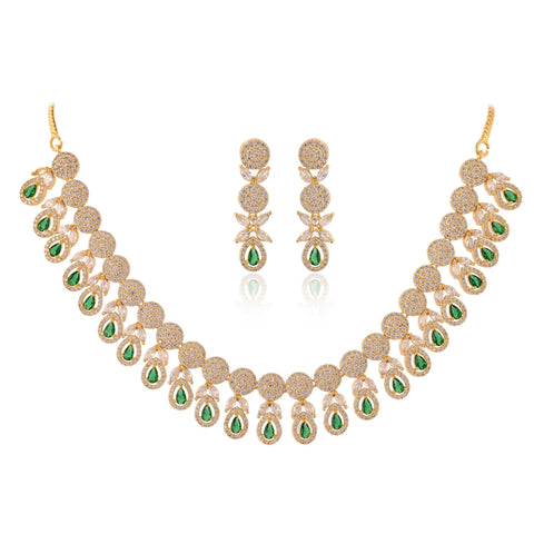 Tear-Drop CZ Designer Festive Wear Luxury Brass Set of Earrings & Necklaces