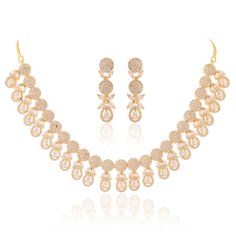 Tear-Drop CZ Designer Festive Wear Luxury Brass Set of Earrings & Necklaces