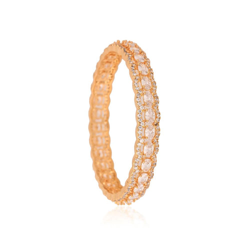 Gold Finish Sparkling CZ & Indian Diamond Party Wear Classic Brass Bangle