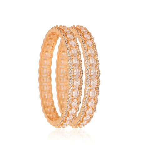 Gold Finish Sparkling CZ & Indian Diamond Party Wear Classic Brass Bangle