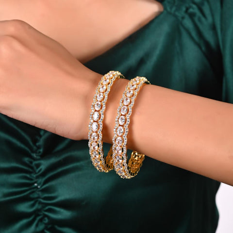 Gold Finish Sparkling CZ & Indian Diamond Party Wear Classic Brass Bangle