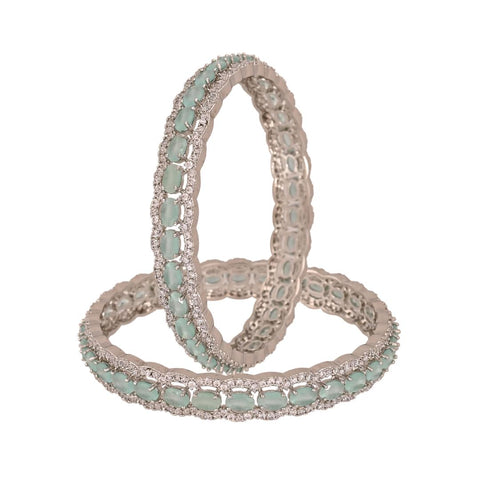 Silver Finish Sparkling CZ & Indian Diamond Party Wear Classic Brass Bangle