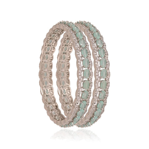 Silver Finish Sparkling CZ & Indian Diamond Party Wear Classic Brass Bangle