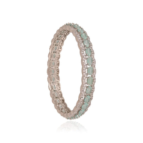 Silver Finish Sparkling CZ & Indian Diamond Party Wear Classic Brass Bangle