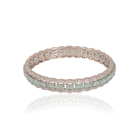 Silver Finish Sparkling CZ & Indian Diamond Party Wear Classic Brass Bangle