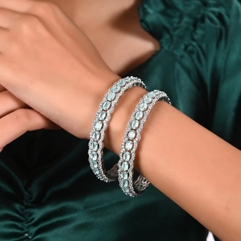 Silver Finish Sparkling CZ & Indian Diamond Party Wear Classic Brass Bangle