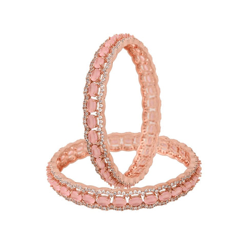 Rose Gold Finish Sparkling CZ & Indian Diamond Party Wear Classic Brass Bangle