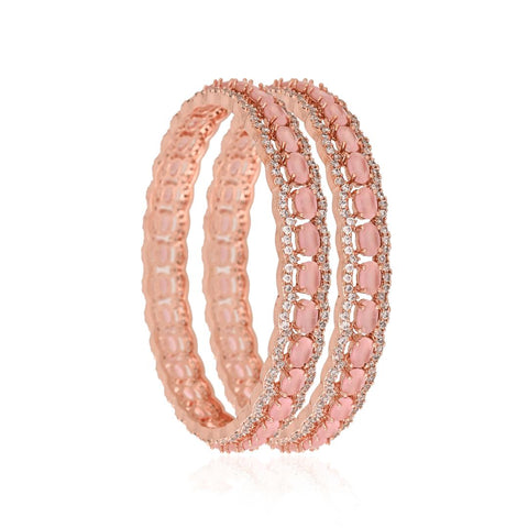 Rose Gold Finish Sparkling CZ & Indian Diamond Party Wear Classic Brass Bangle