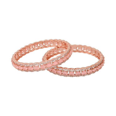 Rose Gold Finish Sparkling CZ & Indian Diamond Party Wear Classic Brass Bangle