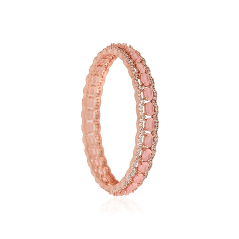 Rose Gold Finish Sparkling CZ & Indian Diamond Party Wear Classic Brass Bangle