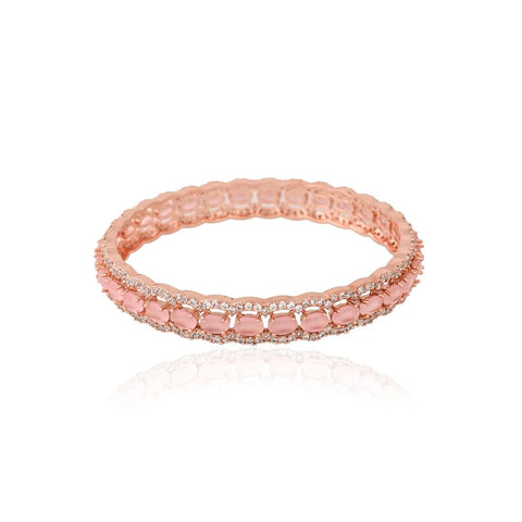 Rose Gold Finish Sparkling CZ & Indian Diamond Party Wear Classic Brass Bangle