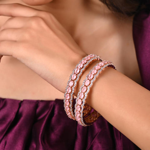 Rose Gold Finish Sparkling CZ & Indian Diamond Party Wear Classic Brass Bangle