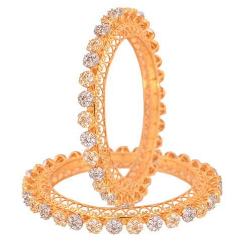 Gold Silver Plated White American Diamond CZ Pacheli Kada Bangle