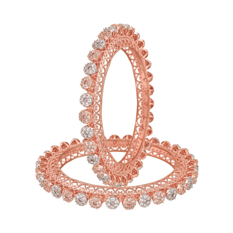 Rose Gold Plated White American Diamond CZ Pacheli Kada Bangle