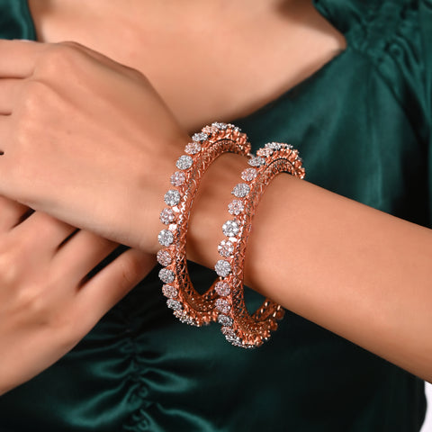 Rose Gold Plated White American Diamond CZ Pacheli Kada Bangle