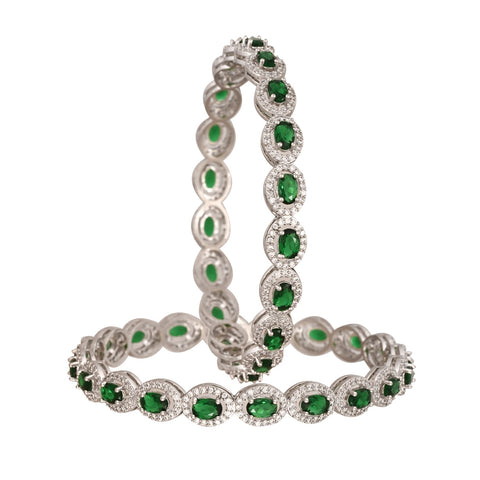 18Kt Silver Plated American Diamond Red & Green CZ Bangle