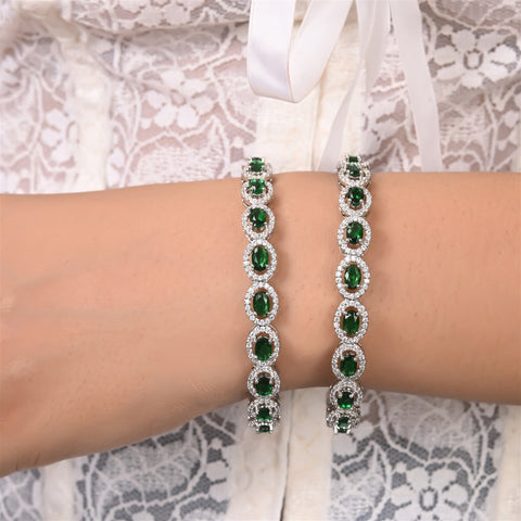 18Kt Silver Plated American Diamond Red & Green CZ Bangle