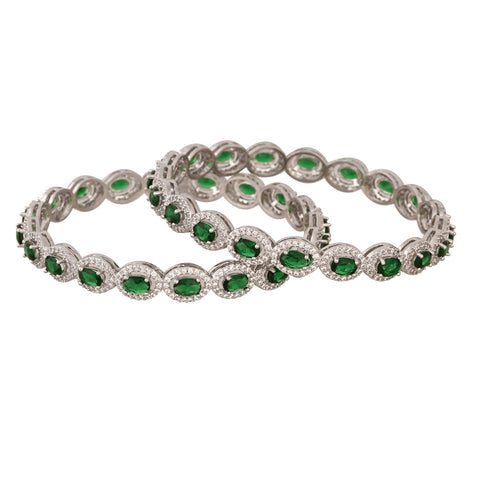 18Kt Silver Plated American Diamond Red & Green CZ Bangle