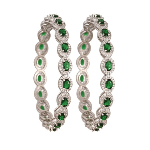 18Kt Silver Plated American Diamond Red & Green CZ Bangle