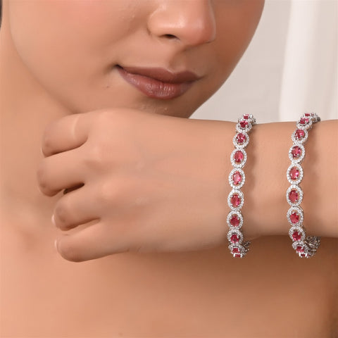 18Kt Silver Plated American Diamond Red & Green CZ Bangle