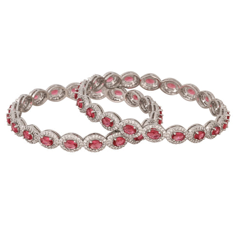 18Kt Silver Plated American Diamond Red & Green CZ Bangle
