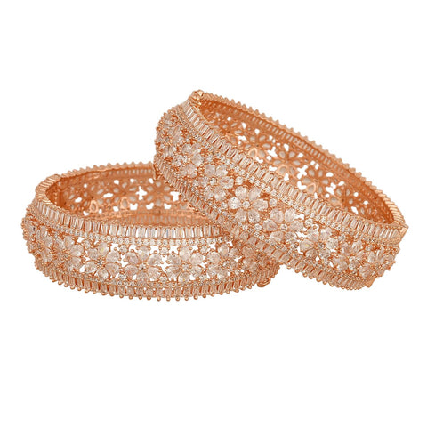 Rose Gold Plated White Floral American Diamond CZ Openable Kada Bangle