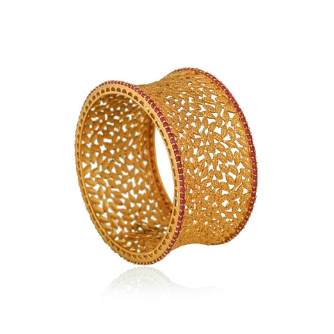 Matt Gold Plated Red American Diamond CZ Single Piece Kada Bangle