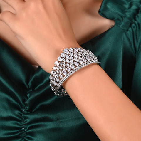 Crown Shaped American Diamond CZ White Openable Bracelet