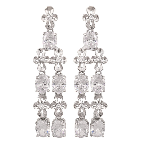 Silver Plated American Diamond CZ Double Line Necklace Set With Earring