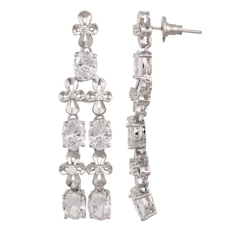 Silver Plated American Diamond CZ Double Line Necklace Set With Earring