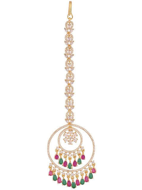 Gold Plated Chand American Diamond CZ Maang Tika