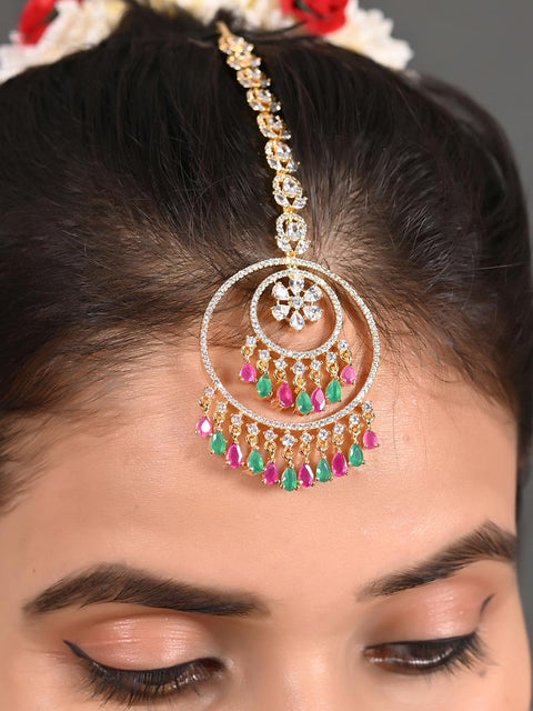 Gold Plated Chand American Diamond CZ Maang Tika