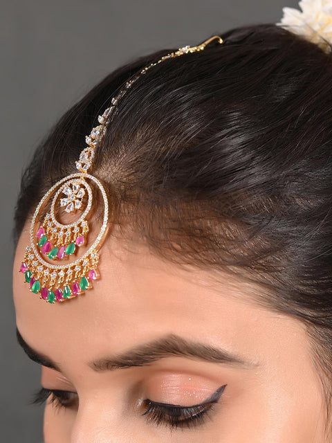 Gold Plated Chand American Diamond CZ Maang Tika