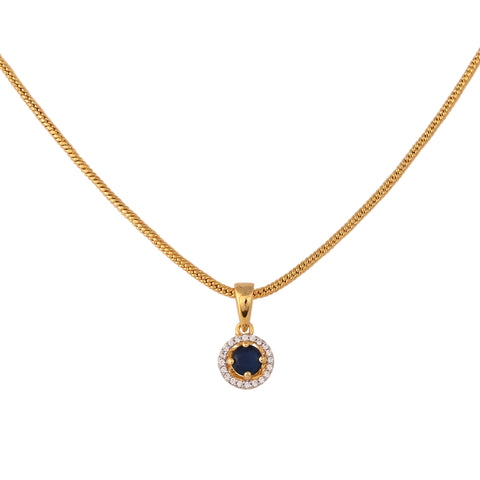 Gold Plated American Diamond CZ Round Pendant Set With Earring and Chain